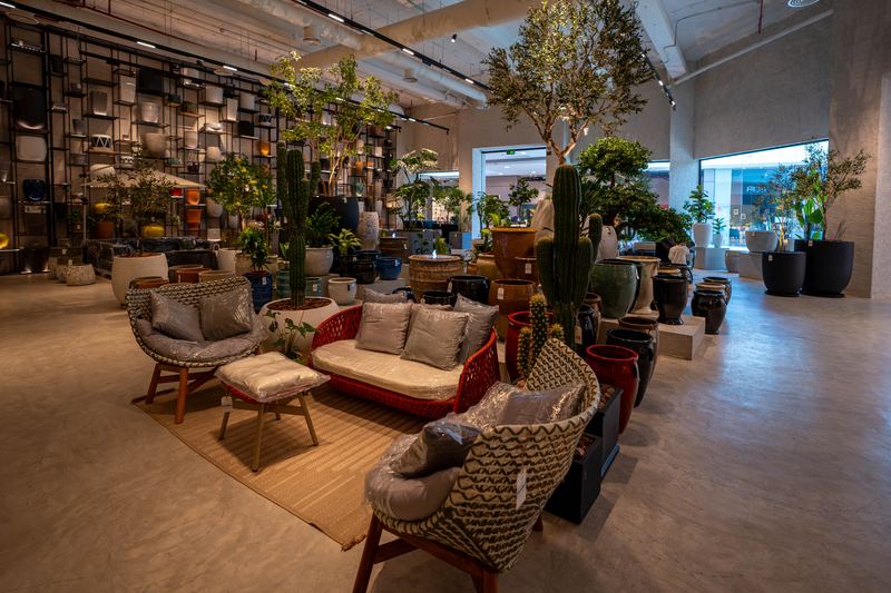 Garden lounge in a furniture showroom