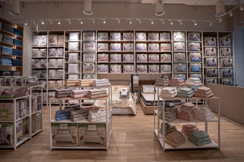 Home textiles in a furniture showroom